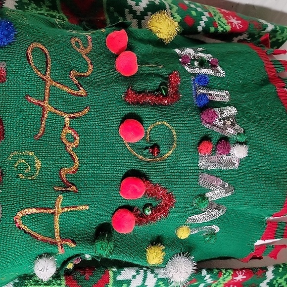 No Boundaries Ugly Christmas Sweater Holiday Pullover Crew Neck Sequins L 11 13 - Picture 13 of 16